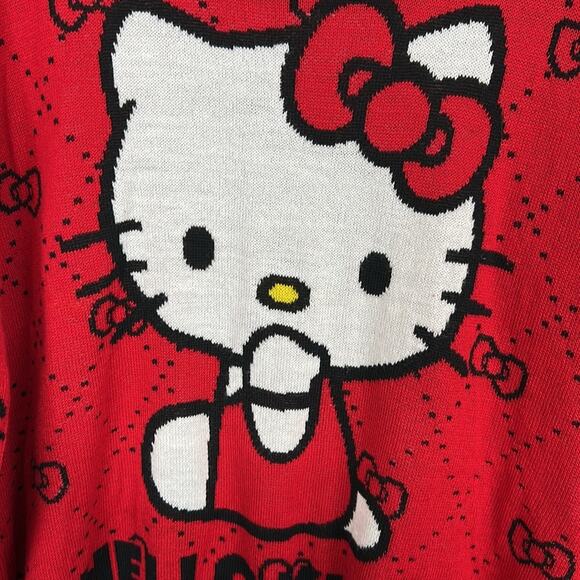 Hello Kitty by Sanrio Womens Sweater Size Medium Red Bow Pattern Long Sleeve - Picture 3 of 6